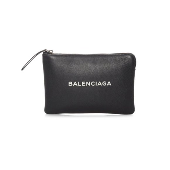 Balenciaga Logo-stamp Leather Wallet Coin Purse Black Top Zip - Picture 1 of 10